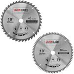 Saxton TCT Circular Wood Mitre Saw Blades 255mm x 40 & 80T x 25.4mm Bore fits Evolution Rage Saws (Pack of 2)