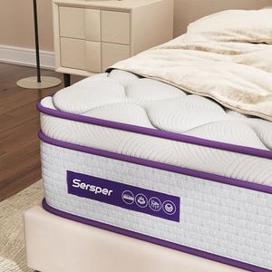 Queen Mattress 10 Inch, Sersper Euro Top Memory Foam and 5-Zone Pocket Spring Hybrid Mattress Queen Bed in a Box, Relieves Pain & Pressure Points, No-Risk 100-Night Trial