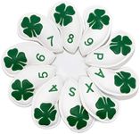 Golf Iron Covers,Golf Iron Head Covers Leather Golf Iron Covers Set 10pcs Golf Iron Headcovers,Lucky Clover Golf Club Head Covers for Iron with Magic Tape Fit All Brands Titleist,Callaway,Ping (White)