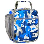 FlowFly Kids Lunch Box Insulated Soft Bag Mini Cooler Back to School Thermal Meal Tote Kit for Girls, Boys, Blue Camo