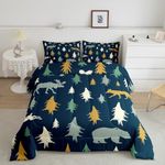 Moose Fox Comforter Set Twin Size Soft Kids Nature Woodland Wild Animal Bedding Set with Pillow Case Farmhouse Bear Bathroom Lightweight Breathable Comforter