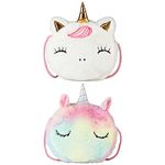 SOTOGO 2 Pieces Little Girl Purses Toddler Crossbody Purses Plush Unicorn Purse Cute Princess Handbags Shoulder Messenger Bag for Kids, A Unicorn Plush Colorful/White, A Unicorn Plush Colorful/White