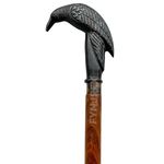 FYNJREX Black Victorian Sitting Crow Raven Steampunk Walking Stick Cane- Black Handle Brown Wooden Walking Cane