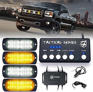 Xprite 24 LED Surface Mount Strobe Lights Kit with Control Panel, Grill Grille Side Marker Flashing Emergency Warning Light Assemblies for Trucks Vehicles ATV RV Cars Van Amber/White, 4PCS
