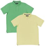 Andrew Scott Men's Regular-fit Cotton Pique Polo Shirt | Short Sleeve Classic Polo - Multi Pack, 2 Pack- Yellow / Grey, X-Small