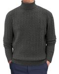 Linvich Grey Sweaters Mens Turtleneck Long Sleeve Shirts Twist Knitted Stretchy Pullover Sweater with Ribbed Hem