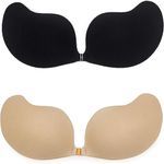 FLORATA Ladies Sexy Reusable Invisible Strapless Self Adhesive Push-up Bra Stik On Gel Bakless Silione Bras for Women(2 PS), C, Mango Black+mango Nude