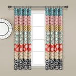 Lush Decor Bohemian Stripe Window Curtain Panels, Pair, 52" W x 63" L, Turquoise & Orange - Colorful Short Curtains - Maximalist & Boho Decor - Boho Curtains for Bedroom, Living Room & Dining Room