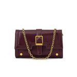 Miraggio Luna Sling Wallet for Women – Dual-Tone Faux Leather with Gold Chain, Detachable Strap, and Buckle - Wine