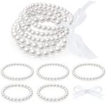 Yaomiao 10 Pieces Faux Pearl Bracelet Set, Beaded Stretch Bracelet, Stackable Bracelet Sets for Women Bridal Party Wedding 1920 Accessories, White