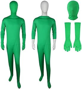 Jiuguva 2 Pack Green Screen Chromakey Bodysuit Gloves Hood, Unisex Disappearing Photography Bodysuit for Adult Men Invisible Effect (6 Feet/ 180 cm)