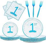 1st Birthday Decorations for Boys Blue First Birthday Party Tableware Set Baby boy Party Dessert Plates Napkins for 25 Guests