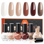 Modelones Nail Polish 6 Colors Brown Nude Silver Glitter Nail Polish Set Skin Tone Collection Quick Dry Neutral Nail Polish Finger Nail Polish Bulk Manicure DIY Nail Art Salon Home Gift For Women Girl