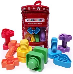 Jumbo Nuts and Bolts Set with Toy Storage and eBook | Montessori Toddler Rainbow Matching Game Activities | Fine Motor Skills Autism Educational Toys for Baby 1 2 3 Year Old Boy and Girl | 12 pc