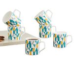 Home Centre Bone China Coffee Mugs - Set of 6, Teal Blue, 230ml