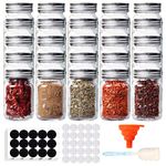 Comrzor 25 Pack 4 OZ Glass Mason Spice Jars, Empty Spice Bottles with Shaker Lids and Airtight Metal Caps for Storage, DIY (Chalkboard Labels, Sponge Brush and Silicone Collapsible Funnel Included)