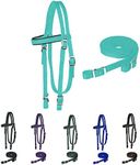 Majestic Ally Nylon Padded Browband Headstall with Reins for Horses (Turquoise, Full)