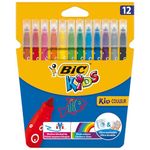 BIC Kids Felt Tip Pens, Kid Colour with Medium Blocked Tip, Vivid Colouring Pens, Washable Markers, Back to School Supplies, 12 Pack