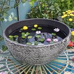 Sungmor Ash Black Marble Resin Outdoor Low Bowl Planter Bird Bath 15.6 Inch