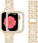 SUPOIX Compatible with Apple Watch Band S10 46mm + Case, Women Jewelry Bling Diamond Metal Bands & 2P Cover Cases for iWatch Series 10(Rose Gold,46mm)