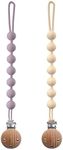 BebeCalin Silicone Dummy Clip - 2 Pcs Dummy Clip Boys Girls - Pacifier Clips and Dummy Holder - Soother Chains - One-Piece Design (Cream Whtite+Purple)