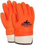 MCR Safety 6521SCO Double Dipped PVC Foam Lined Sandy Finish Men's Gloves with Rubberized Safety Cuff, Orange, Large, 1-Pair