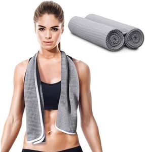 desired body Gym Towels for Sweat 44" x 16.5" (2 Pack) - Absorbent Waffle Fabric Texture Yoga Towel for Gym, Sports, and Exercise - Odor-Free, and Lightweight - for Men and Women - Grey