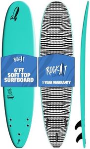 Rock It 8' Big Softy Surfboard, Soft Top Foam Longboard Surf Board, Surf Boards Adults (Teal)