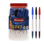 Reynolds 045 Ball Pen SET - 50 PENS (35 BLUE, 10 Black, 5 Red) | PENS WITH COMFORTABLE GRIP |BALL PENS FOR WRITING | PEN FOR STUDENTS & OFFICE STATIONERY | 0.7 mm TIP SIZE