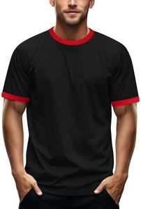 Zengjo Men's Ringer Tee Crewneck Athletic T Shirts Short Sleeve Sport Shirt for Men(Black/Red,XL)