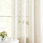 Treatmentex Semi Sheer Curtains for Living Room Natural Linen Sheer Curtain Drapes for Bedroom 90inch Long Farmhouse Country Rustic Window Curtains 52" w 2 Panels Grommet Top Beige