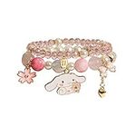 Cinnamoroll Crystal Bead Bracelet My Melody Bracelet Set Cute Cartoon Kawaii Elastic Beaded Bracelets Jewelry for Girls Women Bff Friendship Gift