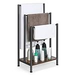 Freestanding Towel Rack, 3 Tier Blanket Rack Stand with Rustic Brown Wooden Shelf, Industrial Towel Stand Rack and Quilt Rack with Non-Slip Feet for Living room, Bathroom Storage, 17.1"L*11"W*32.3"H