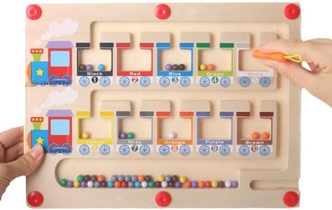 Montessori Practical Life/Science/Math Magnetic Colors Numbers 1-10 Maze Moving Magnet Beads Train Carriages Classroom Game Puzzles Counting Matching Montessori Toys for Boys Girls 3 4 5 6 7 Years Old