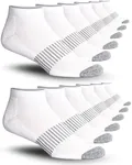 JAMES FIALLO Men's 12-Pairs Performance Low Cut Athletic Plain White with Central Gray Stripes and Coordinated Toes Sport Socks, MS14-T1