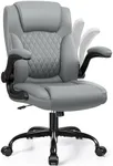 Leather Office Chair, PU Home Computer Desk Chairs with Ergonomic Back Support, 360°Swivel Free，Small Gmaing Chair with Wheels and Adjustable Armrests, for Short People Use, Gray