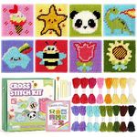 Caydo 8-in-1 Cross Stitch Kit for Beginners Kids, Includes 8 PCS Plastic Canvas with Pre-Patterns, 13 Colors Threads, Instructions, Embroidery Needles for Beginners Sewing