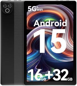 Tablet 10 Inch Android 15 OS GMS Certified Tablets PC 1.8 GHz 5-Core 16 (3+13) GB RAM 32 GB ROM 1 TB Expandable 1280x800 HD IPS Touch Screen 5000 mAh WiFi 6 Bluetooth 5.4 Dual Camera 2025 (Black)