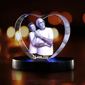 YouerCrystal 3D Crystal Photo Custom Heart, 3D Photo Crystal Gifts for Women, Wedding Gifts for Couples, Laser Engraved Art Photo, Jubilee Gift for Wife – Personalized 3D Crystal Photo Heart