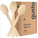 GUSTO [100 Count] Natural Bamboo Disposable Spoons - Biodegradable and Eco-Friendly Utensils for Outdoors, Parties, and Events