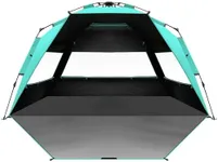 OutdoorMaster Beach Tent with Blackout Shelter Technology, Portable Sun Shade Shelter 4 Person, Pop Up Beach Tents with UPF 50+ UV Protection, 9.5mm Thick Pole, 3 Ventilating Mesh Windows -Green