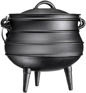 Bruntmor Pre-Seasoned Cauldron Cast Iron | 10 Quarts - African Potjie Pot with Lid | 3 Legs for Even Heat Distribution - Premium Camping Cookware for Campfire, Coals and Fireplace Cooking (Large)