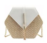 INOVERA (LABEL) Inovera Crossbody Straw Bags Hexagon Shape Shoulder Sling Bag Handbags Summer Beach Vacation Clutch With Tassel For Women Girl's (White)