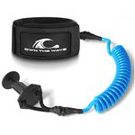 Own the Wave Premium Coiled Bodyboard Leash - 4' Body Board Strap w/Triple Rail Savers - Double Anti Rust Stainless Steel Swivels - Body Board Ankle Strap (Bright Blue)