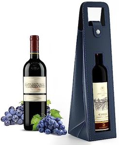 RYDDOY Wine Gift Bag, Reusable Leather Wine Tote Carrier, Single Bottle Champagne Beer Gift Bags Carrier for Birthday, Wedding, Picnic Party, Christmas Gifts (Blue)