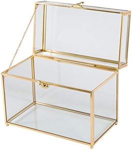 Smart Wyche Large Glass Box Wedding Card Box with Lock for Cosmetic Jewelry Sculpture DIY Mini Garden, Sturdy, 10 L x 5.71 W x 7.88 H - Gold