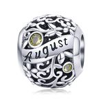 Lorrifal August 925 Sterling Silver Original Birthstone Charms fit Pandora Bracelets Necklace Perfect Jewelry Birthday Loved Beads Gift for Women Girls Mom Daughter