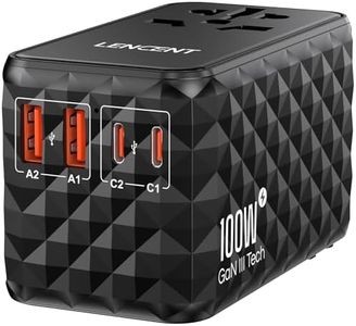 LENCENT 100W International Travel Plug Adapter, Universal Travel Adaptor with 2 USB-A & 2 USB-C Fast Charging, All-in-One Power Adapter for Mobile Phone, Laptops, Type A/C/G/I (USA/EU/UK/AUS), Black