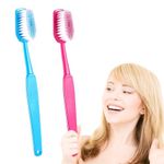 2 Pack 15.75x1.57 Inches Giant Toothbrush Props, Oversized Gag Novelty Bath Brushes, Huge Comedy Item for Costume Accessory, Photo Shoots, Party Favors, Pet Grooming, Red and Blue