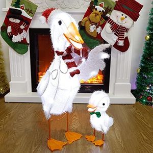 MAGGIFT 2 Pack Lighted Tinsel Ducks Christmas Decor, with Clear 50 Count Incandescent Lights, Light Up 30" Mother Duck and 12" Baby Duck Indoor or Outdoor Yard Lawn Festive Holiday Decoration